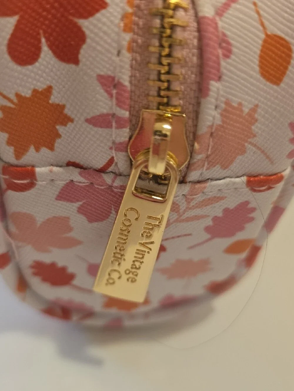Leaf-Print Cosmetic Pouch — Pink & Orange